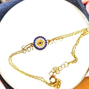 Cubic zirconia diamond 925 silver marked bracelet in gold chain blue topaz 1.7g